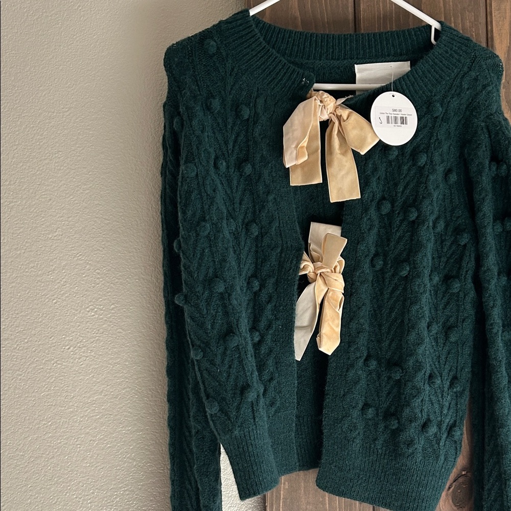 Hunter Dark Green Cable Knit Sweater with Bow Accents